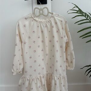 Girls' Cream Floral Long-Sleeve Dress